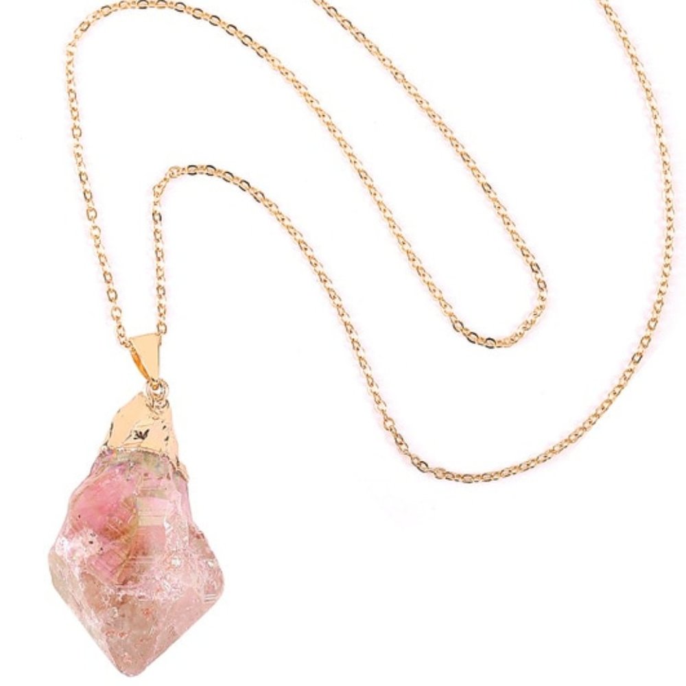 Women's Rainbow Healing Raw Crystal Stone Pendant Necklace